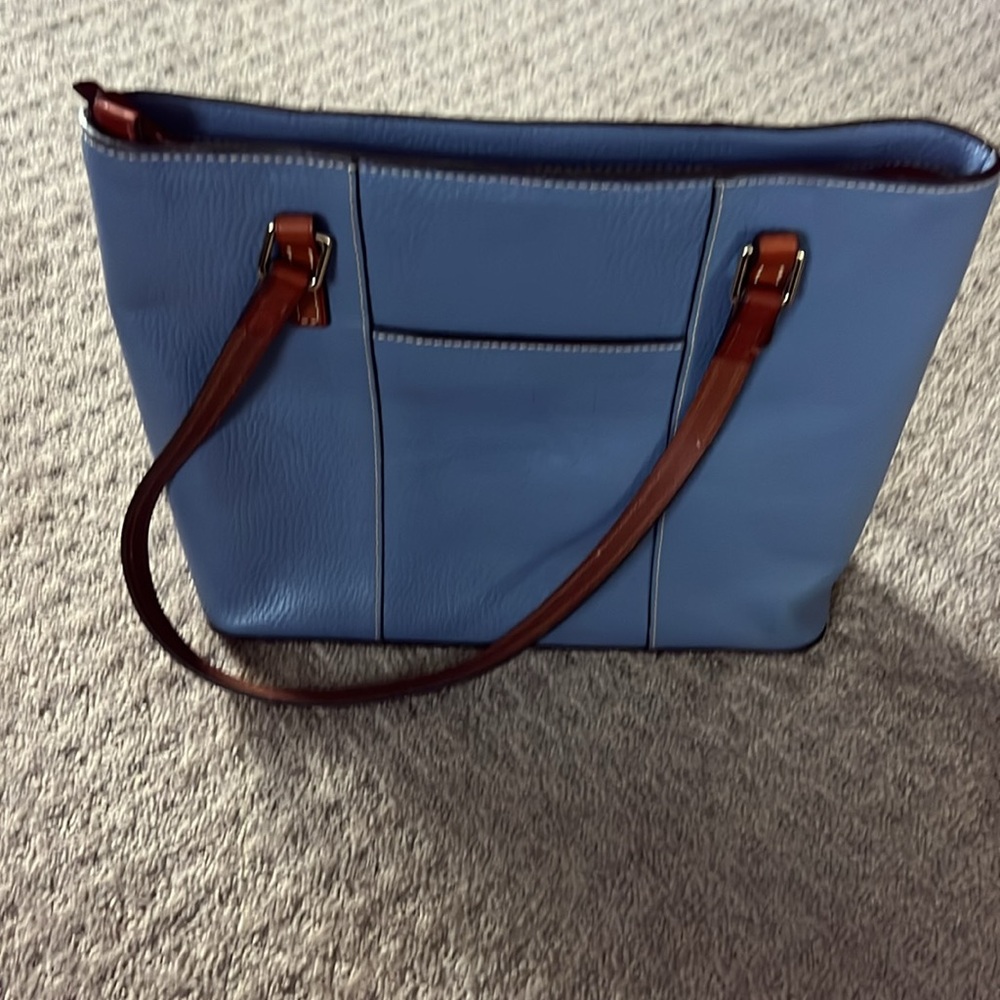 Dooney & Bourke Blue Tote Handbag with Structured Shape and Textured Leather - Picture 3 of 5